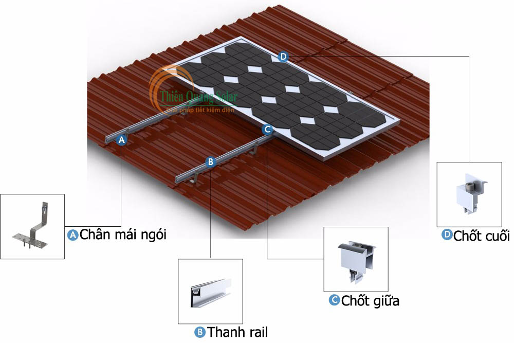 Khung giá đỡ tấm pin năng lượng mặt trời mái ngói