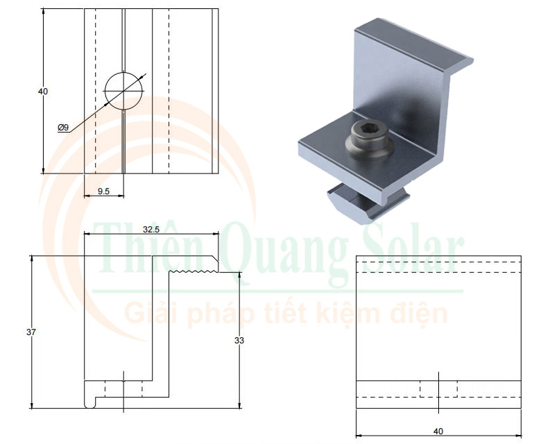 Kẹp biên tấm pin năng lượng mặt trời kích thước 30mm,33mm,35mm,40mm