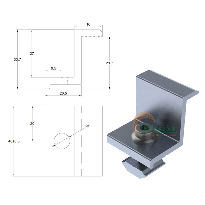 Kẹp biên tấm pin năng lượng mặt trời kích thước 30mm,33mm,35mm,40mm